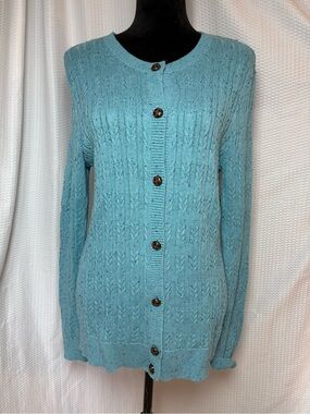Appleseed VTG Turquoise Flecked Cable-knit Button Down Cardigan Size M